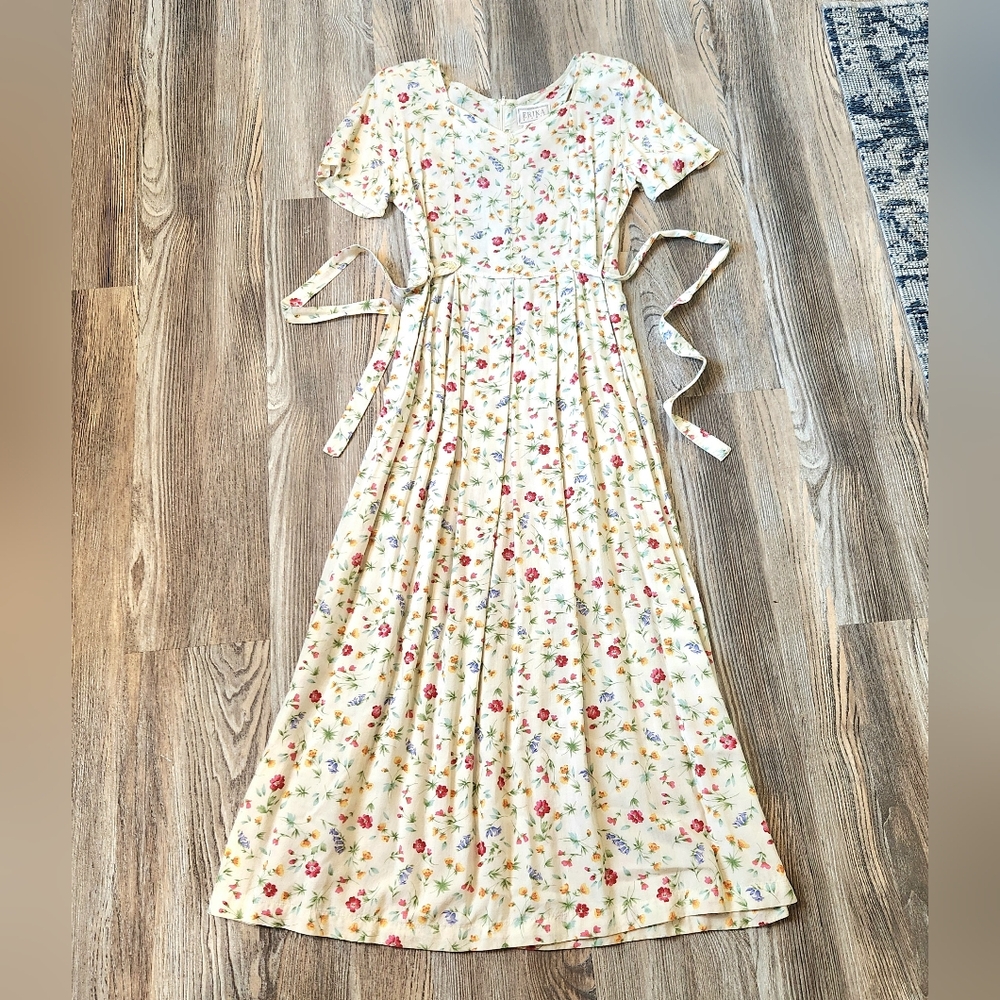 Floral Cream Maxi Dress with Side Ties